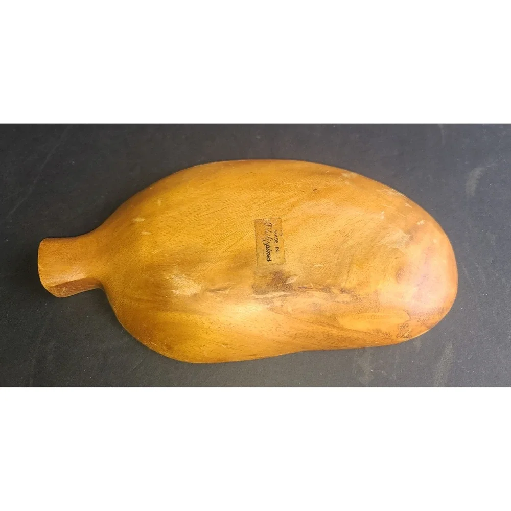 Vintage Hand Carved Monkey Pod Wood Divided Serving Tray Philippines Acacia Leaf